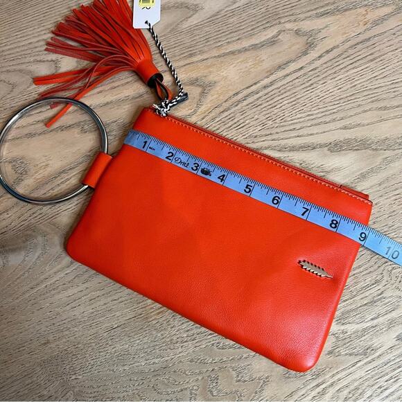 NWT Thacker NYC Nolita Clutch Wristlet Purse Wallet Tassel Silver Coral Red - Picture 8 of 9